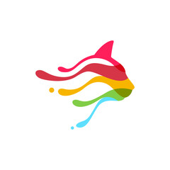 cat painting colorful abstract logo design vector