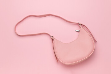 Minimalist Pastel Pink Handbag on Soft Pink Background - Fashionable and Trendy Accessories in...