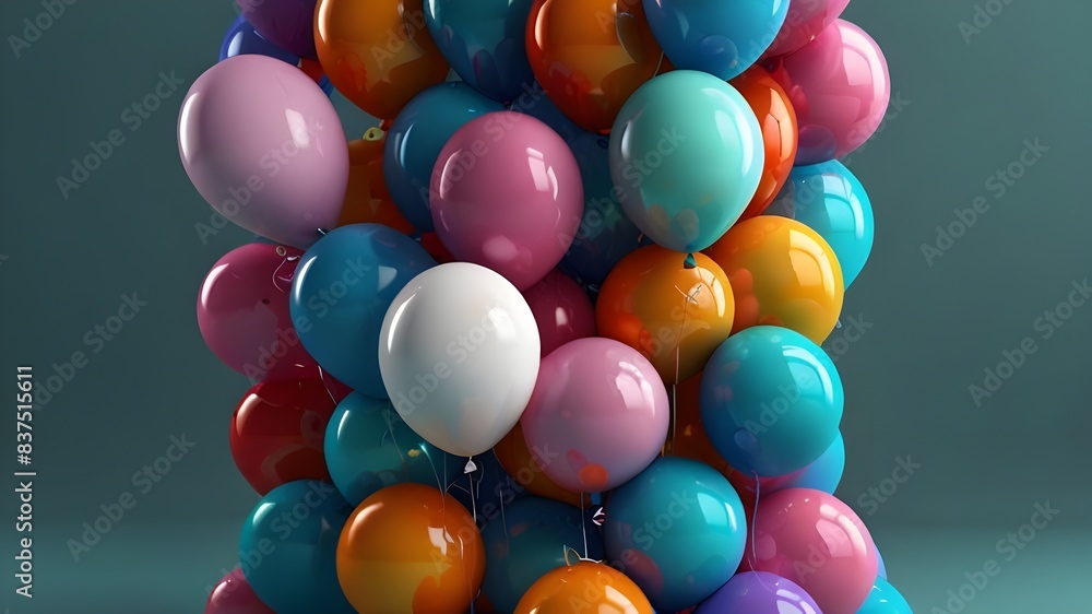 Aufkleber 3d render, abstract background with assorted colorful bubbles and balloons stuck together. simple ge