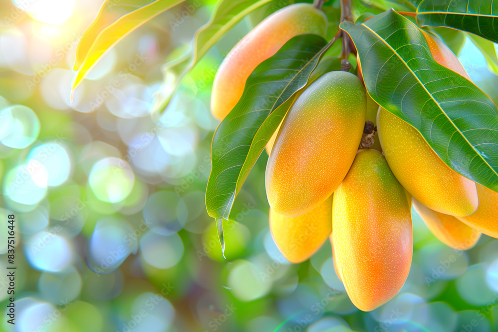 Wall mural A bunch of yellow fruit hanging from a tree. The fruit is ripe and ready to be picked