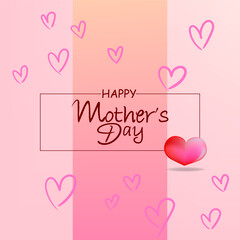Mother's day greeting card vector background design. Festive mom postcard with pink hearts icon symbol of love mom and child.