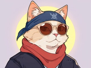 cool rebel cat using scarf and sunglasses