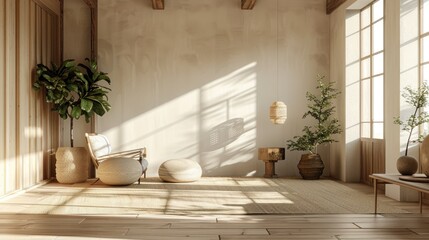 Modern Minimalist Living Room with Natural Light and Indoor Plants