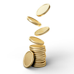 Golden Coin on White Background. 3D Illustration. File With Clipping Path.