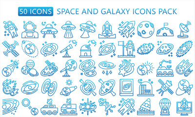 Fototapeta premium Space and Galaxy gradient outline icons pack, related to education and technology theme. use for modern concept, web and app development.