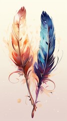 Quill pen flat design, top view, vintage theme, watercolor, Tetradic color scheme