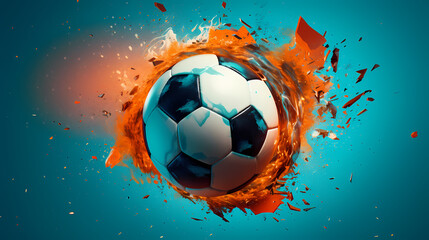 Fototapeta premium Soccer ball exploding on background