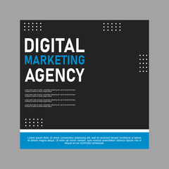 blue and black social media post design for company promotions.