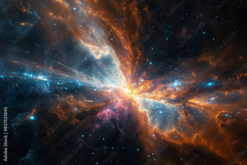Poster stunning cosmic nebula explosion in deep space with vibrant colors and star clusters captured in hig