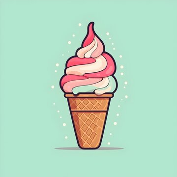 recommend clip art: Vibrant Cartoon Ice Cream Cone Dessert in Tetradic Color Scheme Flat Design Style