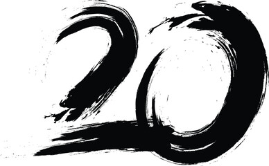number 20 Brush strokes paint - number Vector paintbrush, 20 ,Number ,grunge brush freestyle font, designed using black and white handwriting line shape, logo, symbol, icon, graphic, vector.