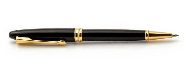 Black and gold ballpoint pen isolated on white background