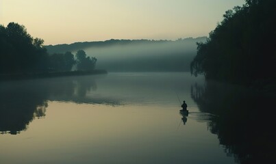 an angler who is carrying out fishing activities on the edge of a lake or river ai generated