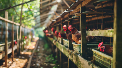 日本の養鶏場の健康的な鶏たち