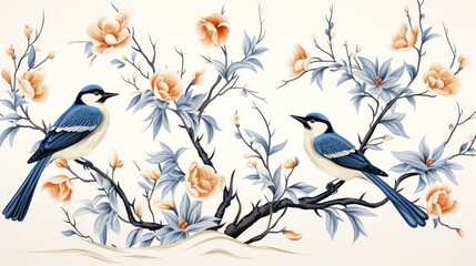 Delicate chinoiserie pattern with clean lines, flat texture, and highresolution detail for a minimalist aesthetic.