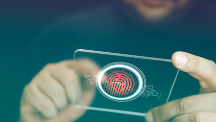 Digital security. Biometric fingerprint authentication. Modern futuristic technology. Concept of...