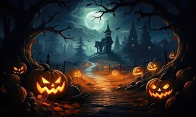 Fototapeta premium Terrifying twilight on halloween night