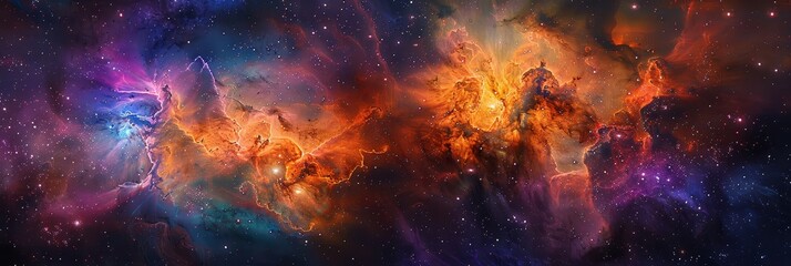 Obraz premium Vibrant cosmic nebula and starscape - A vivid depiction of a cosmic nebula with stars, showcasing the beauty and mystery of the universe