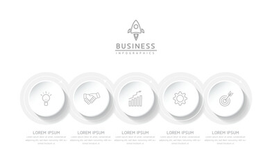 Vector infographic business presentation template with circular interconnection with 5 options.