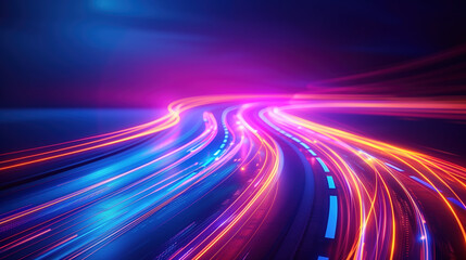 Blue-Purple Tech Sci-Fi Abstract Line Light Beam Glossy Background