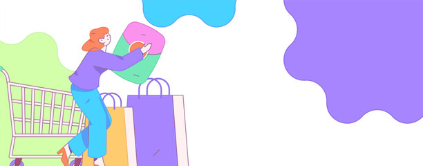 Holiday shopping people doing e-commerce online shopping flat vector concept operation hand drawn illustration
