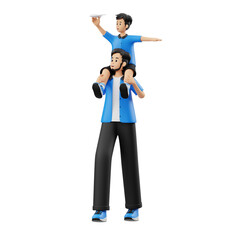 3D Character Child Carried On Father Shoulder