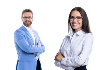 successful businesspeople. business leader isolated on white. colleagues in office. businesspeople with coworker. business leadership and success. leader representing leadership. acknowledged leader