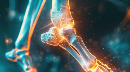 A human tibia isolated with a 3D hologram, illustrating a medical concept using new technology.