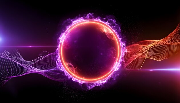 Neon circle sign vector. Light and glow round frame isolated on black background. Purple, violet, blue and pink electric bright