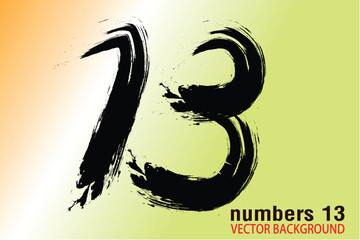 numbers 13 written with a brush vector, 13 Years Anniversary Celebration Vector Template, 13 number logo design, 13th birthday, Black Lettering Numbers brush drawing hand drawn sketch, black number