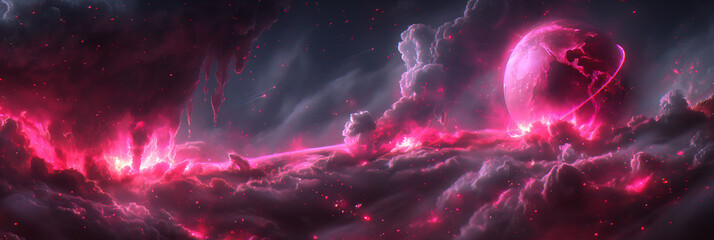 abstract background of planet earth in pink, surrounded by a pink cloud