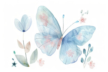 Watercolor Butterfly with Flowers