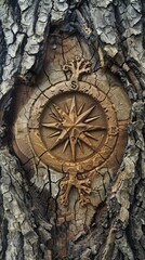A compass carved into the bark of a tree, its branches reaching towards different destinations generated by AI