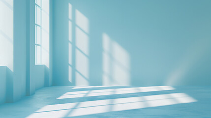 Obraz premium blue wall empty room with light streaming in 