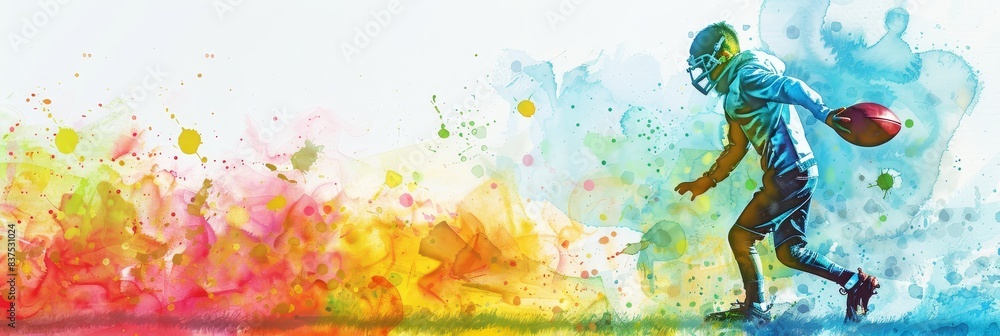 Poster dynamic watercolor american football player - dynamic watercolor rendering of an american football p