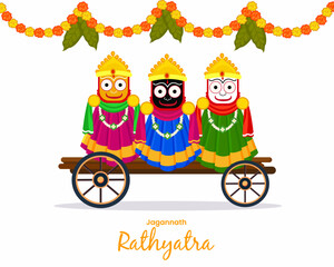 Rath Yatra celebration for Lord Jagannath, Balabhadra and Subhadra. vector illustration