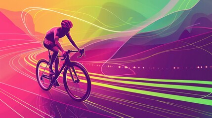 Cyclist riding with futuristic trailing lights