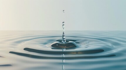 Drop of water, dripping onto a water surface