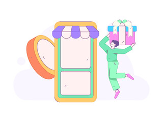 Holiday shopping people doing e-commerce online shopping flat vector concept operation hand drawn illustration
