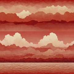 The background is red like the scenery