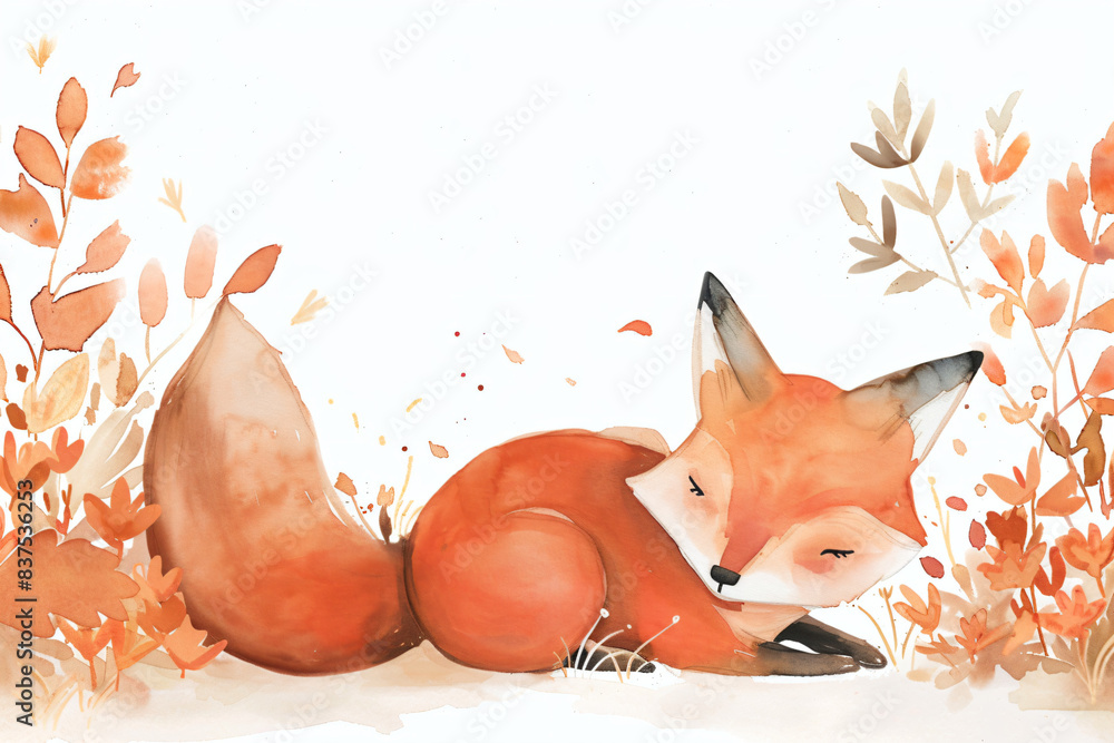 Canvas Prints Watercolor Fox in Fall Foliage