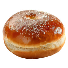 Close-up of a shiny, freshly baked bagel with sesame seeds on top. Perfect for breakfast or a snack, soft and delicious. transparent backgrounds