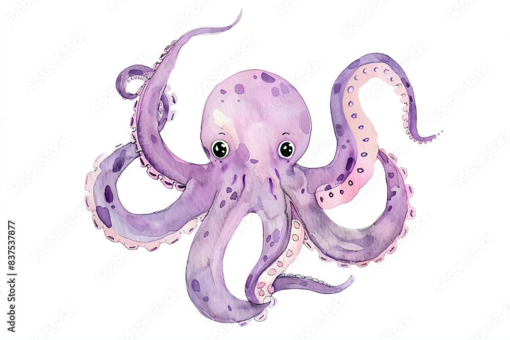 Wall mural purple watercolor octopus