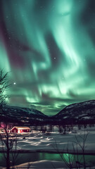 Fototapeta premium green aurora are shining over a mountain