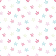 Watercolor pastel star seamless pattern vector. Brush stroke stars on white background. Beautiful graphic design for fabric, textile, sweet dress, skirt, kid cloth, wrapping paper, card, decor, print.