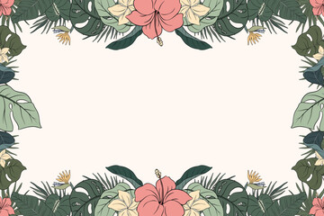 Hand Drawn Tropical Flower Frame Background