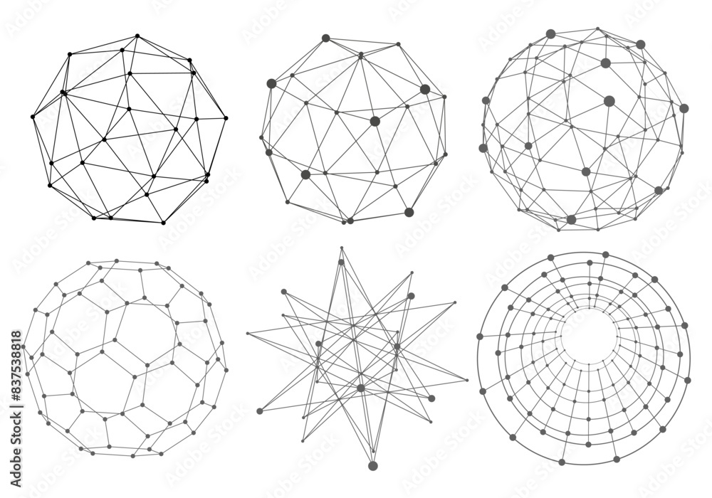 Wall mural abstract geometry shapes collection. platonic solid design. connected lines with dots. medical, tech
