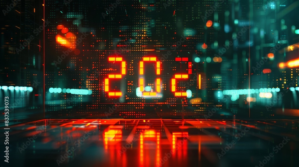 Poster abstract digital clock display on grid - futuristic digital clock counting down to new year on a ref