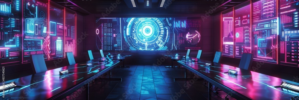 Aufkleber futuristic command center with holographic displays - a high-tech control room with futuristic holog
