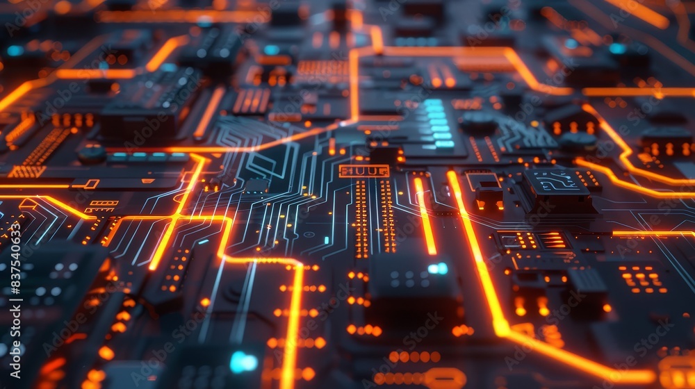 Poster high-resolution image of a computer circuit board - macro view of a highly detailed computer circuit